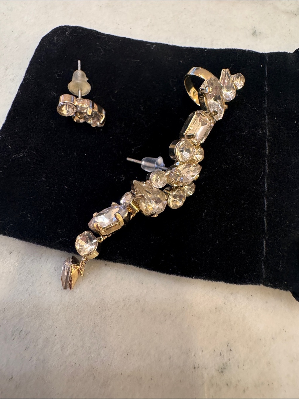 Free People Gold Crystal Ear Crawler Cuff Earrings set
